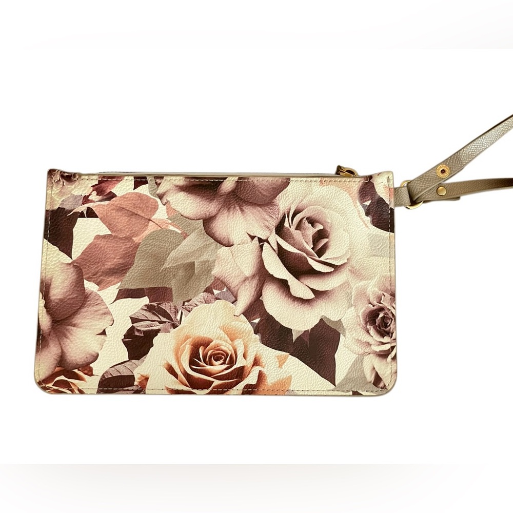 Betsey Johnson Large Beige Tote Purse Bag With Wristlet Floral Pattern - Picture 14 of 16
